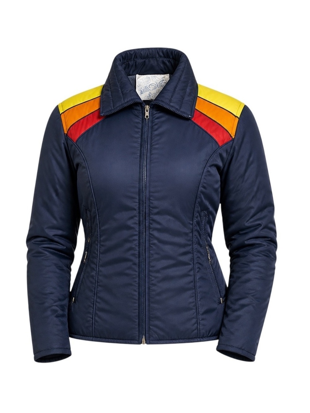 Vintage 70s Swing West Womens Ski Jacket Navy Rainbow Colorblock Retro USA
